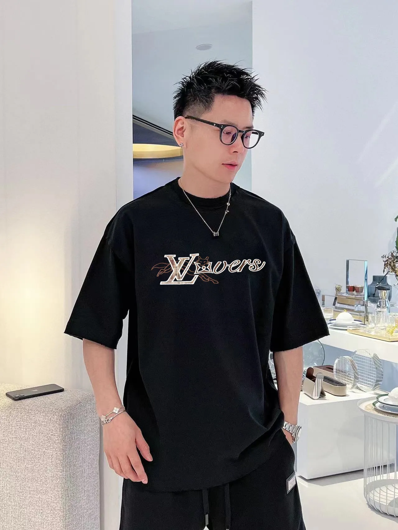 Louis Vuitton/Louis Vuitton 26ss fox letter embroidered short sleeves